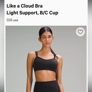 Lululemon Like a Cloud Bra B/C cup size 12 
Black
